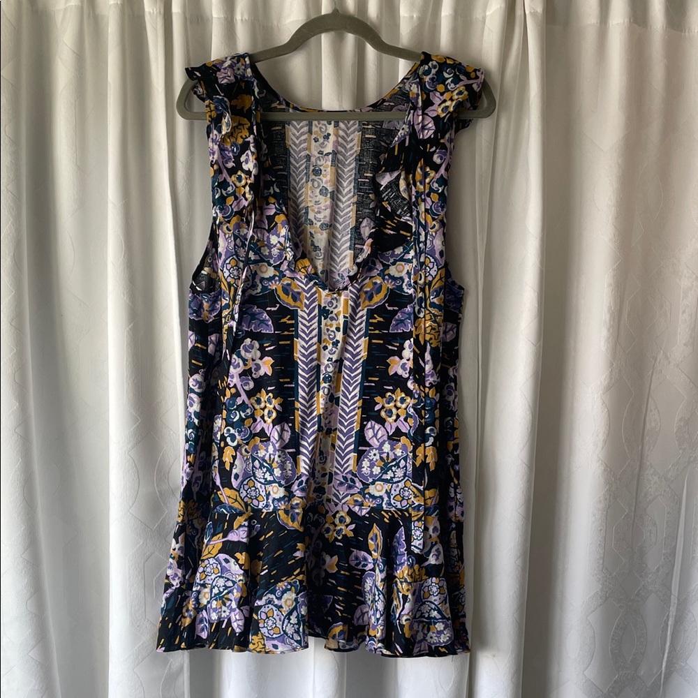 Free People Floral Mini Dress - Black, Purple, Yellow